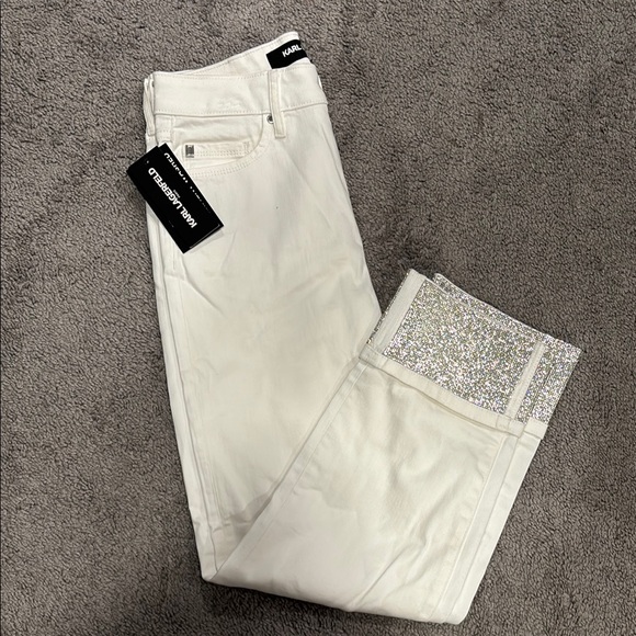 Karl Lagerfeld White Skinny Jeans with Silver Accents - Picture 1 of 2